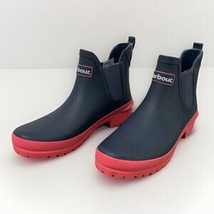 Barbour Wilton Chelsea Boot US 7 Uk 5 Navy Pink Rain Waterproof Welly Shoes